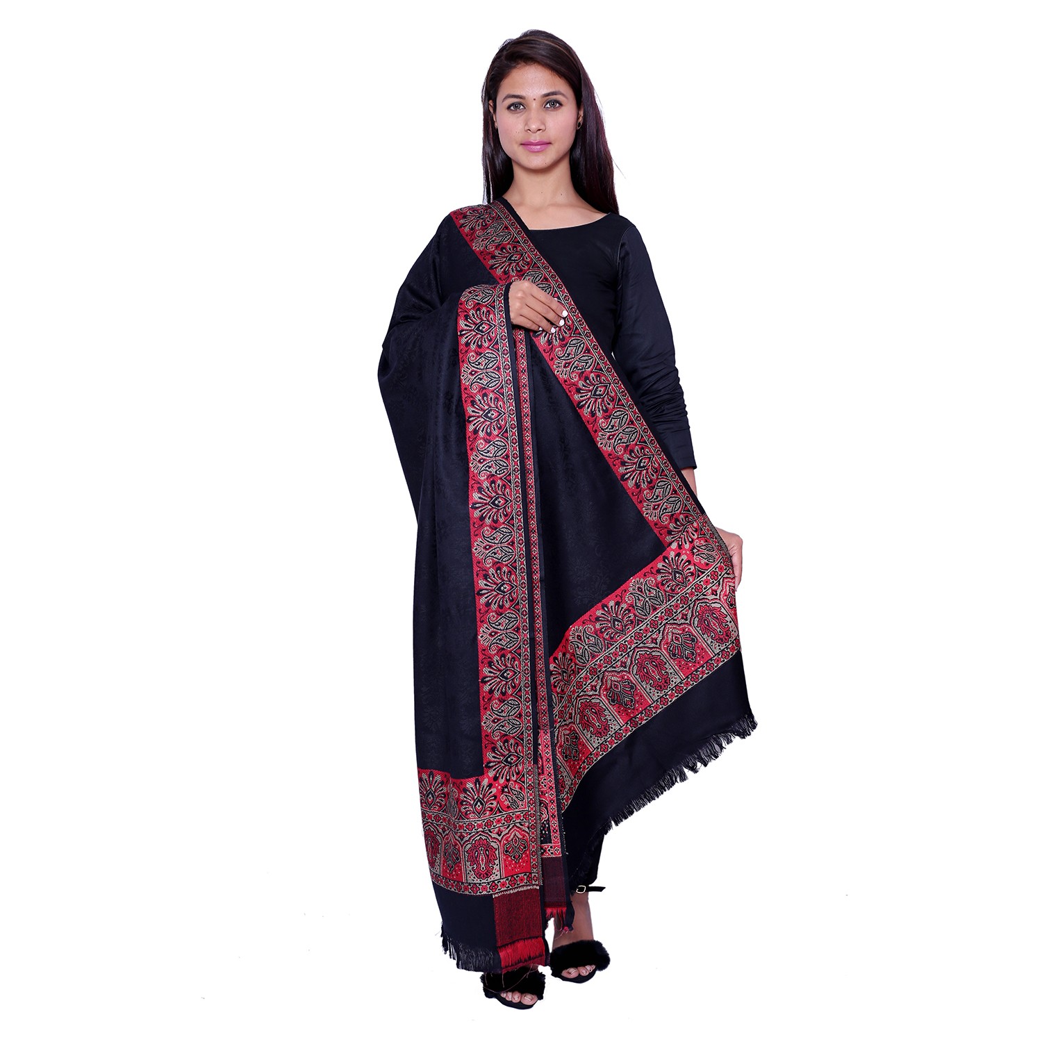 17 Women's Acrylic Black Shwal Stole Wrap For Women Size L40 W80 i