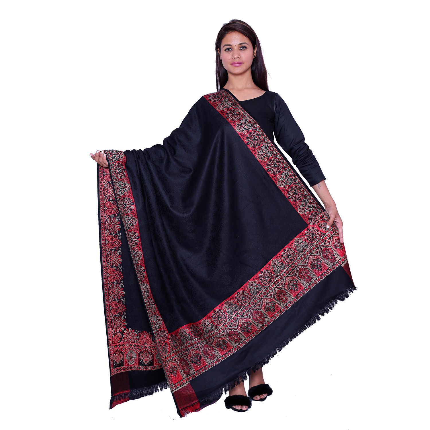 17 Women's Acrylic Black Shwal Stole Wrap For Women Size L40 W80 iv