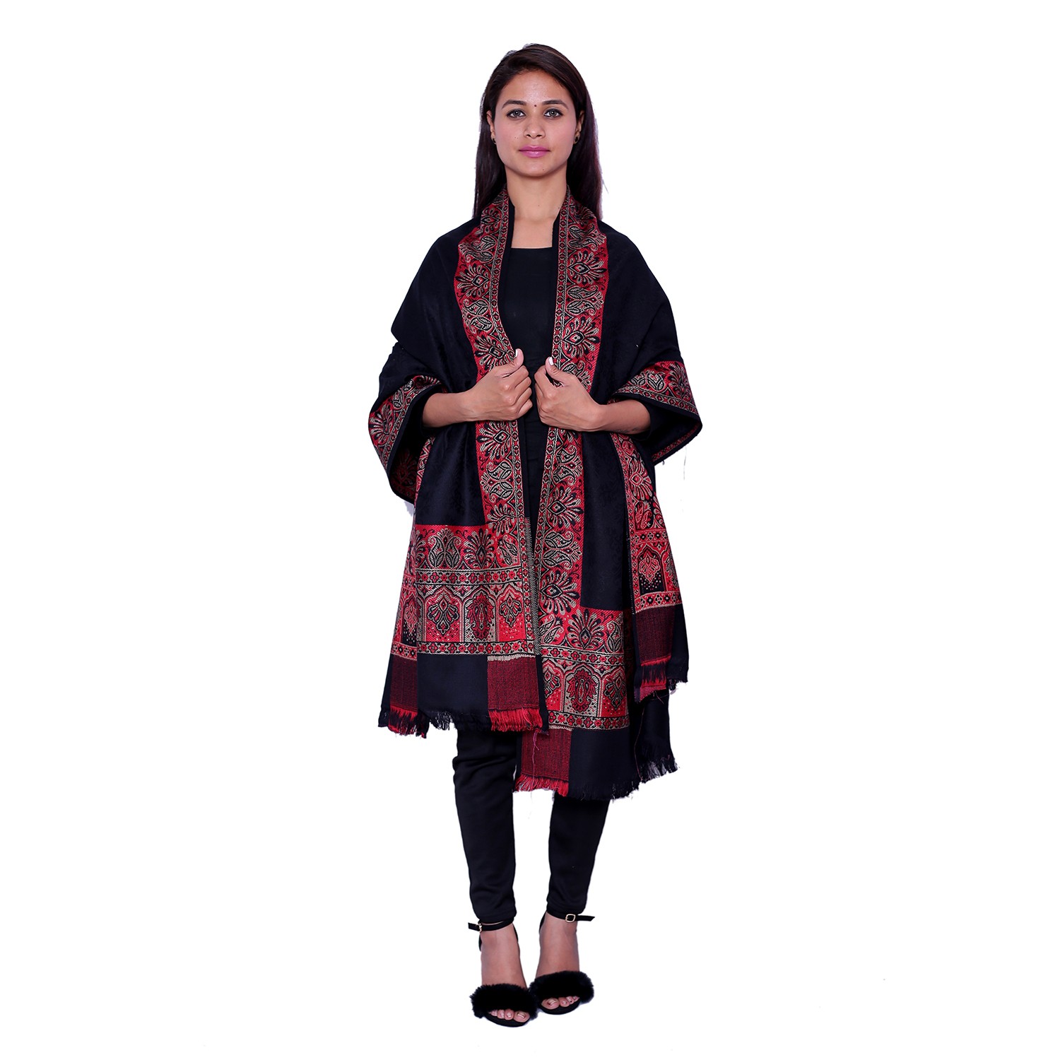 17 Women's Acrylic Black Shwal Stole Wrap For Women Size L40 W80 v