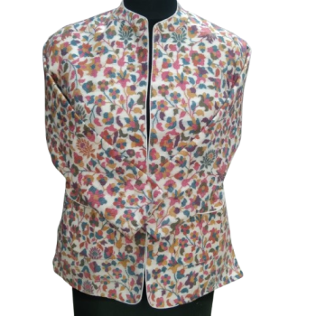 Floral Print Kani Quilted Jacket, Long Sleeve Stand Collar, Multi-Color