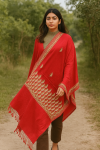 Serene Stroll in Vibrant Red Shawl (2)