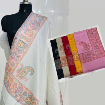 Graceful Polywool Shawl with Multicolor Paisley & Floral Border