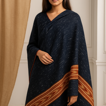 Pahadi Woollen Stole with Orange Border, Traditional Design