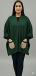 Stylish Woolen Poncho for Women Olive Solid Winter Cape with Pockets & Buttons
