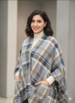 Ziel Stylish Woolen Poncho for Women Grey Solid Winter Cape Shawl with 2 Pockets & Buttons