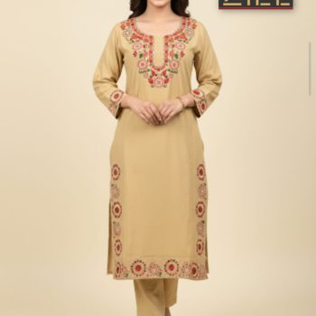 Ziel Women’s Cashmilon Kashmiri Embroidery Phiran for Women – Teal Blue Traditional Winter Outfit