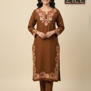 Ziel Women’s Cashmilon Kashmiri Embroidery Phiran for Women – Teal Blue Traditional Winter Outfit