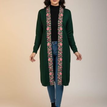 Ziel Women’s Cashmilon Embroidered Shrug – Free Size Winter Wear with Embroidered Border Trim
